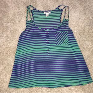 Green & purple semi sheer striped tank top Medium